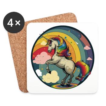 Unicorn with colored hair and rainbow - Coasters (set of 4) - white - Front