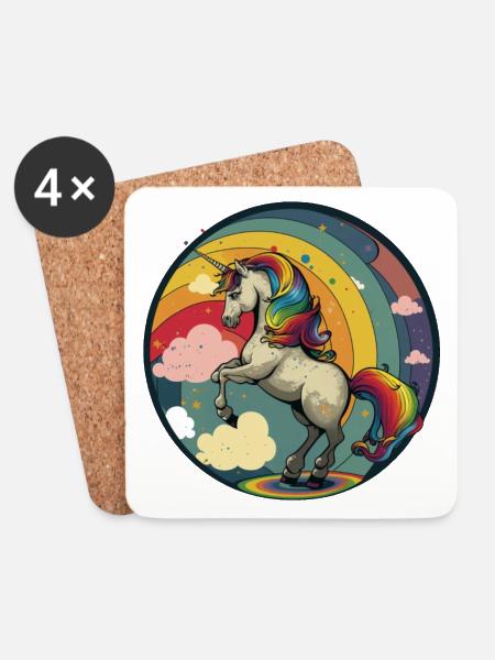 Einhorn mit farbigem Haar und Regenbogen - Untersetzer (4er-Set) - Weiß