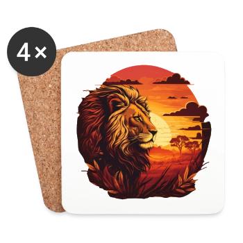 Lion in setting sun Serengeti - Coasters (set of 4) - white - Front