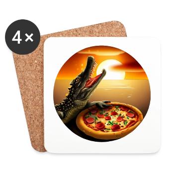 Sunset with pizza crocodile - Coasters (set of 4) - white - Front