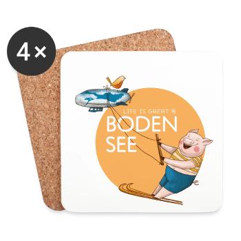 "Life is great @Bodensee" Wasserski Schwein! - Untersetzer (4er-Set) - Weiß - Vorne