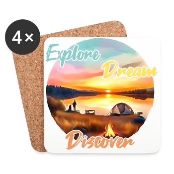 Camping Abenteuer Explore Dream Discover - Untersetzer (4er-Set) - Weiß - Vorne