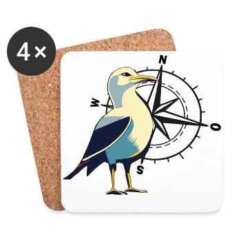 Mouette avec boussole - Dessous de verre (lot de 4) - blanc - Devant