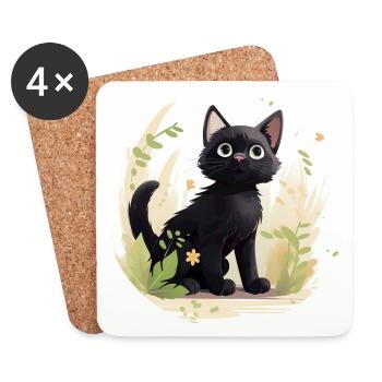 Cute black cat with summery background - Coasters (set of 4) - white - Front