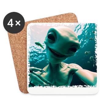 Alien Selfie - Unterwasserabenteuer - Untersetzer (4er-Set) - Weiß - Vorne