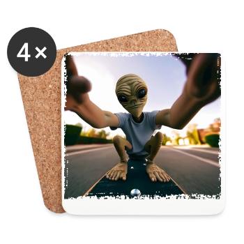 Alien Skateboard Selfie - Dessous de verre (lot de 4) - blanc - Devant