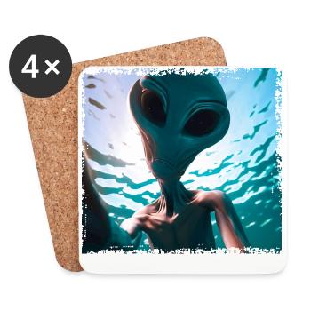 Alien Selfie - Unterwasserabenteuer - Untersetzer (4er-Set) - Weiß - Vorne