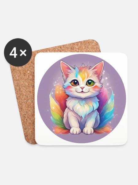 Regenbogen Mieze - Untersetzer (4er-Set) - Weiß