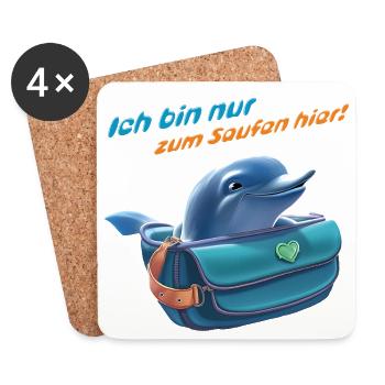 Betrunkener Delfin in mit lustiger Aufschrift - Untersetzer (4er-Set) - Weiß - Vorne