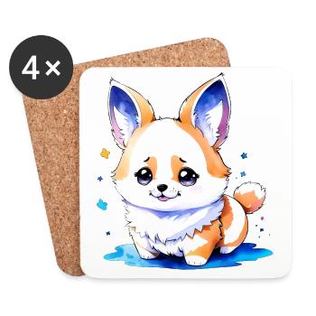 Corgi collection Kawaii - Dessous de verre (lot de 4) - blanc - Devant