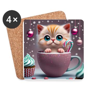 cat in a cup - Coasters (set of 4) - white - Front
