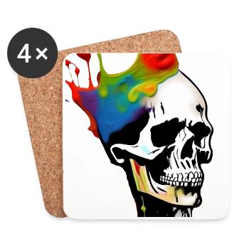 Totenkopf Kunst - Bunt - Untersetzer (4er-Set) - Weiß - Vorne
