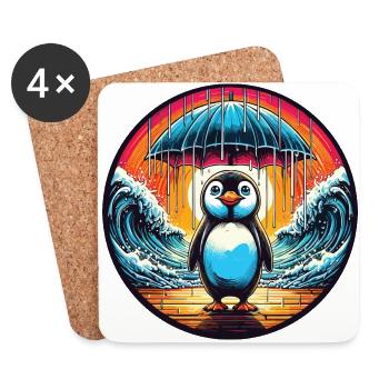Moses penguin with umbrella divides the sea - Coasters (set of 4) - white - Front