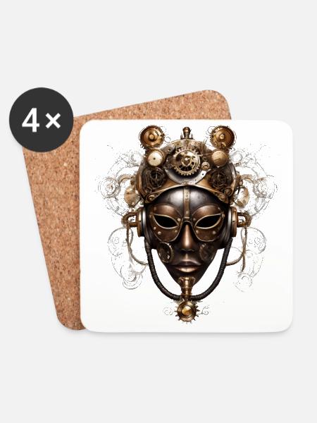 Viktorianische Steampunk Maske - Untersetzer (4er-Set) - Weiß