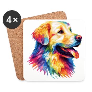 Modern geometric dog's muzzle: golden retriever - Coasters (set of 4) - white - Front