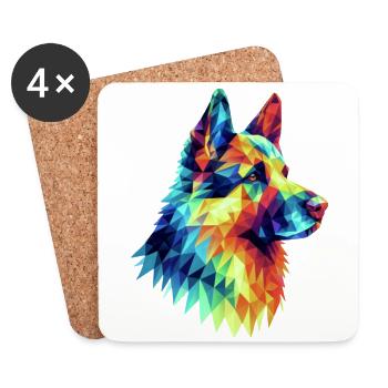 Modern geometric dog muzzle: German Shepherd wolf - Coasters (set of 4) - white - Front