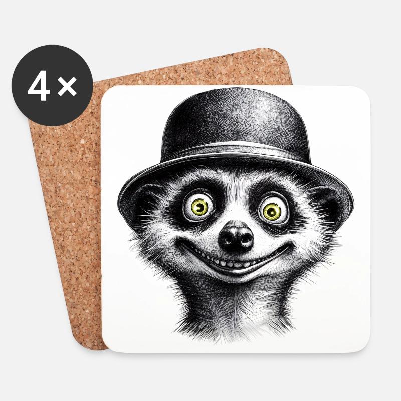 Erdmännchen mit Hut - Untersetzer (4er-Set) - Weiß