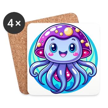 Méduse mignonne - Dessous de verre (lot de 4) - blanc - Devant