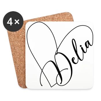 Delia Name Heart Line - Coasters (set of 4) - white - Front