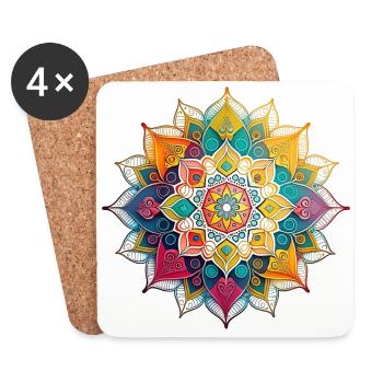 Buntes Mandala - Yoga - Meditation - GOA - Untersetzer (4er-Set) - Weiß - Vorne