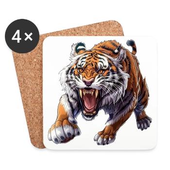 Proud tiger in attack mode - Coasters (set of 4) - white - Front