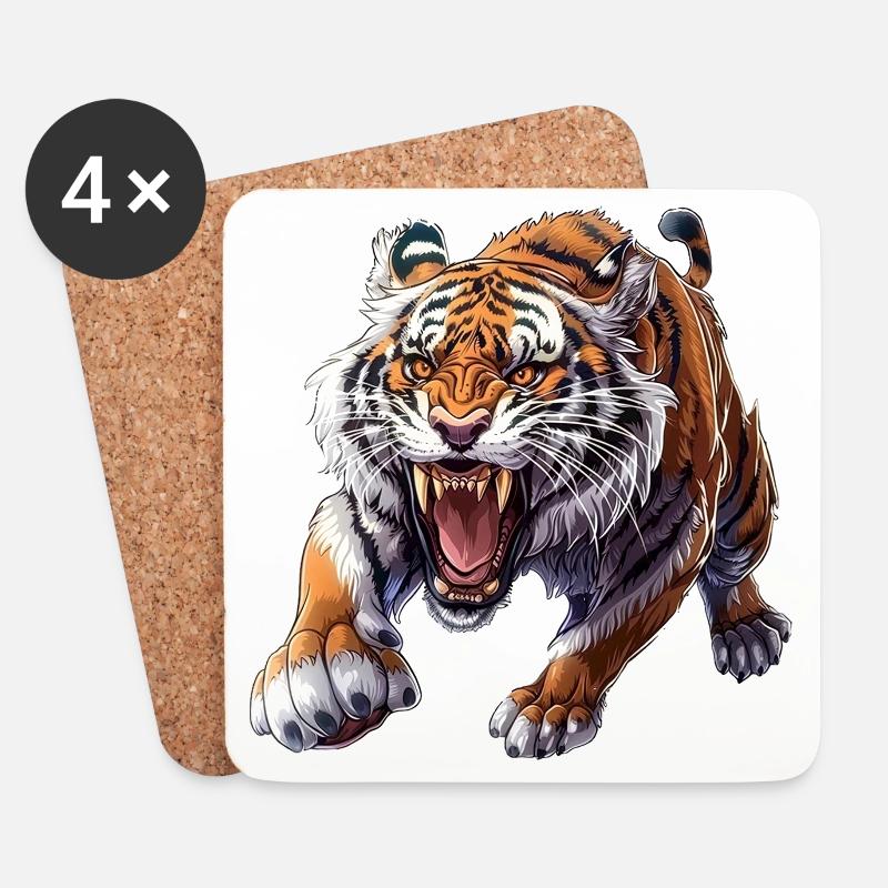 Stolzer Tiger Im Angriffsmodus - Untersetzer (4er-Set) - Weiß