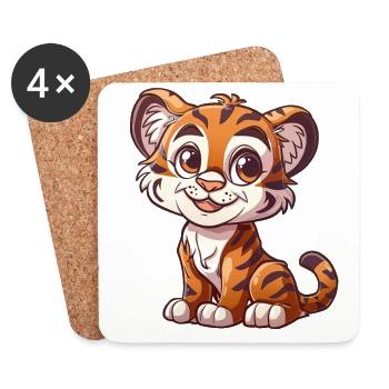 Chiot tigre mignon avec de grands yeux - Dessous de verre (lot de 4) - blanc - Devant