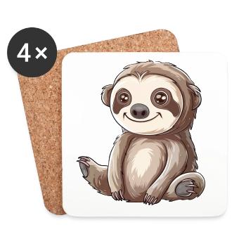 Cute Smiling Sloth Cartoon - Coasters (set of 4) - white - Front