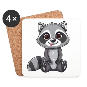 Niedlicher Waschbär Mit Großen Augen - Untersetzer (4er-Set) - Weiß - Vorne