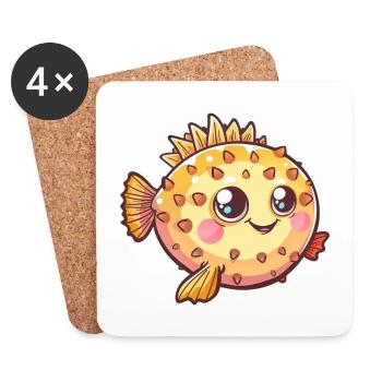 Cute puffer fish adorable smile - Coasters (set of 4) - white - Front