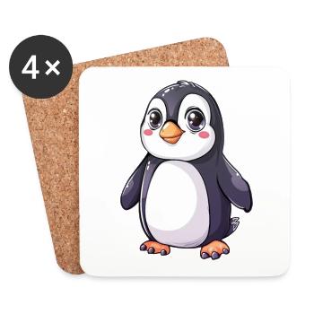 Pingouin mignon avec de grands yeux pour les amoureux des animaux - Dessous de verre (lot de 4) - blanc - Devant