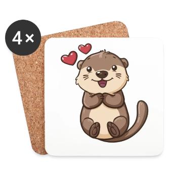 Loutre mignonne avec des coeurs - Dessous de verre (lot de 4) - blanc - Devant