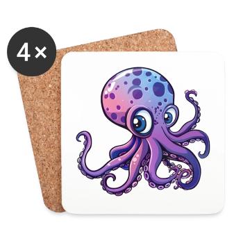 Niedlicher Lila Oktopus Mit Großen Augen - Untersetzer (4er-Set) - Weiß - Vorne