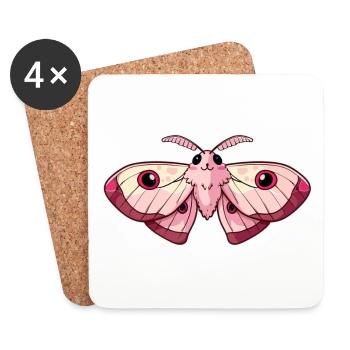 Adorable papillon de nuit kawaii rose - Dessous de verre (lot de 4) - blanc - Devant