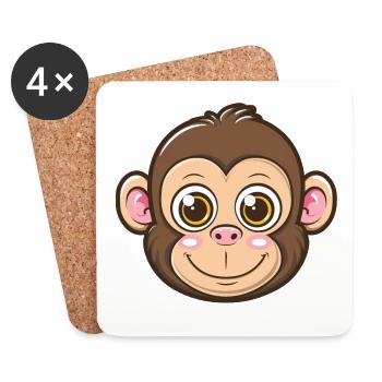 Cute Monkey Big Eyes Smile - Coasters (set of 4) - white - Front