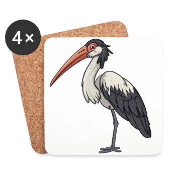 Drôle de cigogne à l’aquarelle - Dessous de verre (lot de 4) - blanc - Devant
