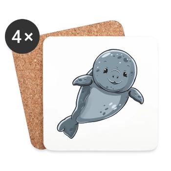Cute smiling seal in the water - Coasters (set of 4) - white - Front