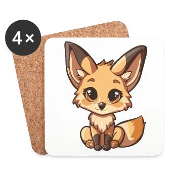 Cute Fox Cartoon Animal Lover Charm - Coasters (set of 4) - white - Front