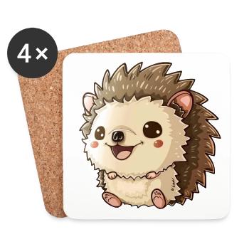 Cute Smiling Hedgehog Motif - Coasters (set of 4) - white - Front