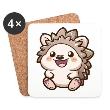 Cute Smiling Hedgehog Motif - Coasters (set of 4) - white - Front
