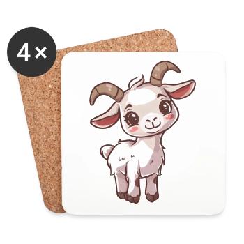 Mignon bébé chèvre avec de grands yeux - Dessous de verre (lot de 4) - blanc - Devant
