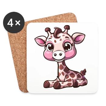 Girafe mignonne avec de grands yeux - Dessous de verre (lot de 4) - blanc - Devant