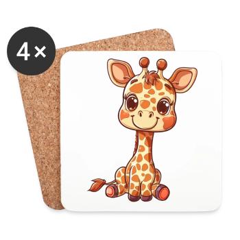 Cute Giraffe Drawing for Kids - Coasters (set of 4) - white - Front