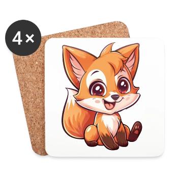Cute Fox Cartoon Character - Coasters (set of 4) - white - Front