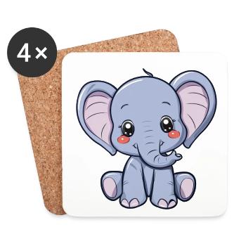 Petit éléphant mignon pour enfants - Dessous de verre (lot de 4) - blanc - Devant