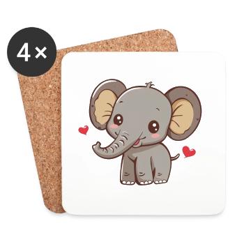 Niedlicher Elefant Mit Herzen - Untersetzer (4er-Set) - Weiß - Vorne
