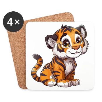 Verspielter Tiger Welpe Blickfang - Untersetzer (4er-Set) - Weiß - Vorne