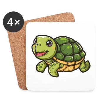 Smiling Turtle In Pastel Colors - Coasters (set of 4) - white - Front