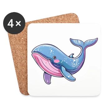 Motif de baleine coloré dans le style aquarelle - Dessous de verre (lot de 4) - blanc - Devant