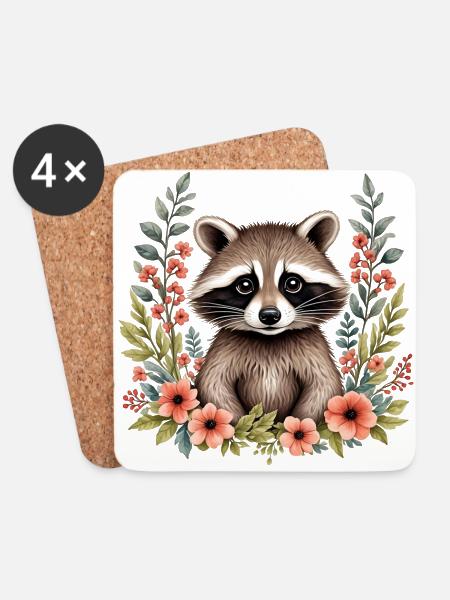 Niedlicher Waschbär - Untersetzer (4er-Set) - Weiß